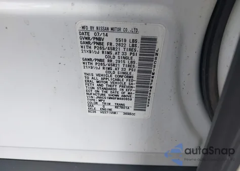 2015 Infiniti Qx70 from USA, damaged, VIN JN8CS1MW8FM480659